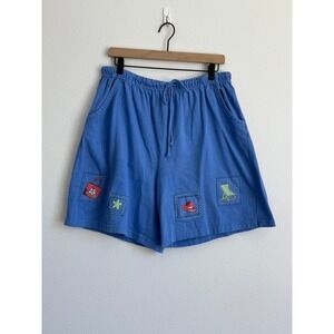 Onque Casual Beach Shorts XL Blue Coastal Grandma Vintage Cotton